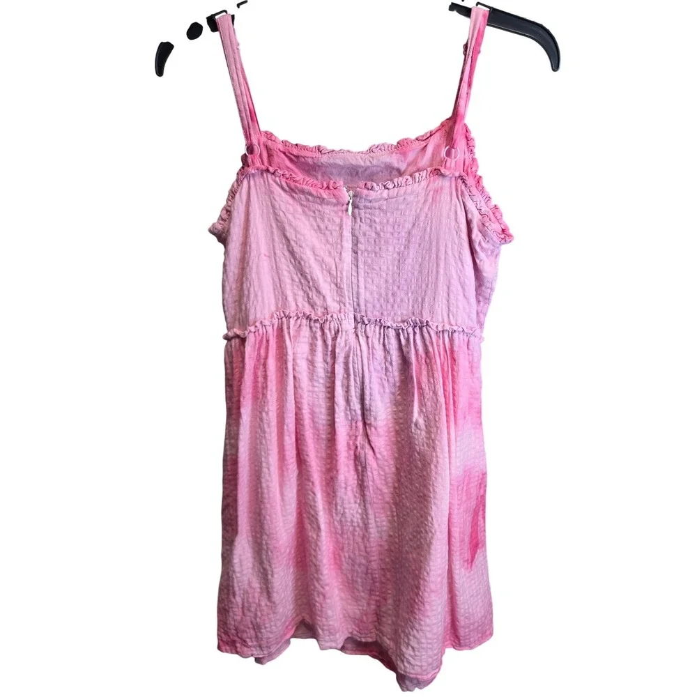 Kelleydeeee OG Pink Tie Dye Seersucker Mini Dress Spaghetti Strap Babydoll